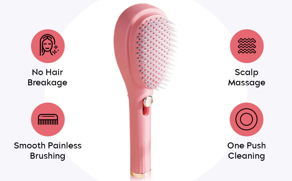 Frizzfree self cleaning hair brush for easy styling, anti-static technology massage comb