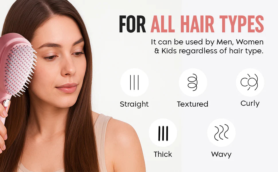 Frizzfree self cleaning hair brush for easy styling, anti-static technology massage comb