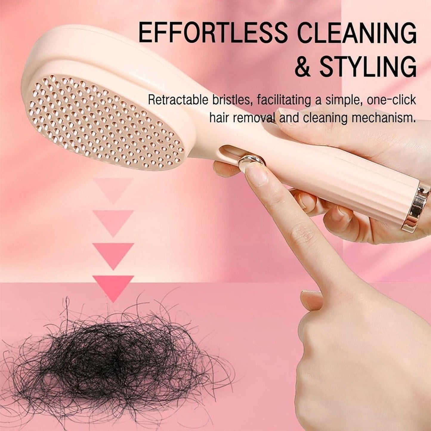 Frizzfree self cleaning hair brush for easy styling, anti-static technology massage comb
