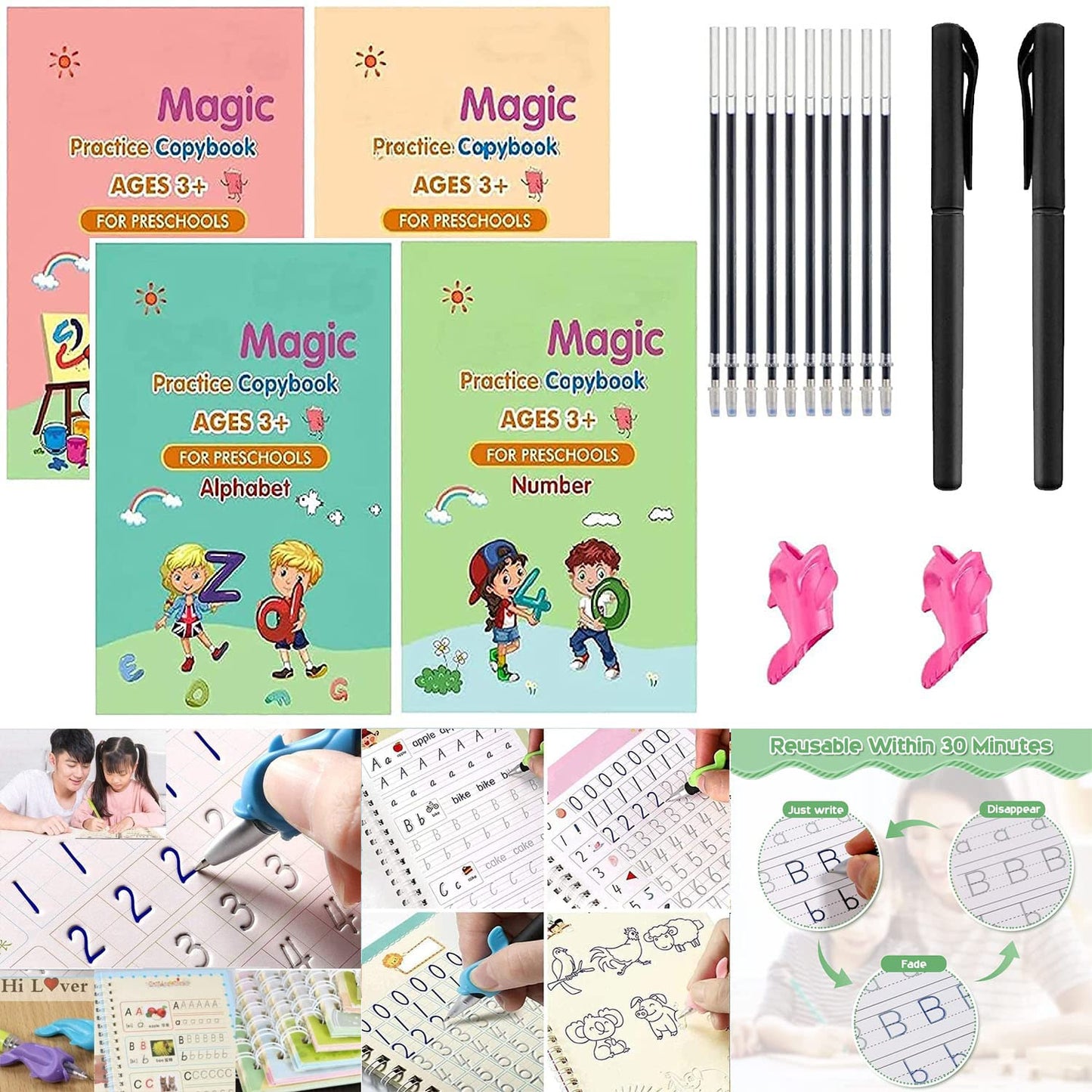 Magic Book for Kids, Magic Practice CopyBook, MagicWrite Self-Erasing Handwriting Book