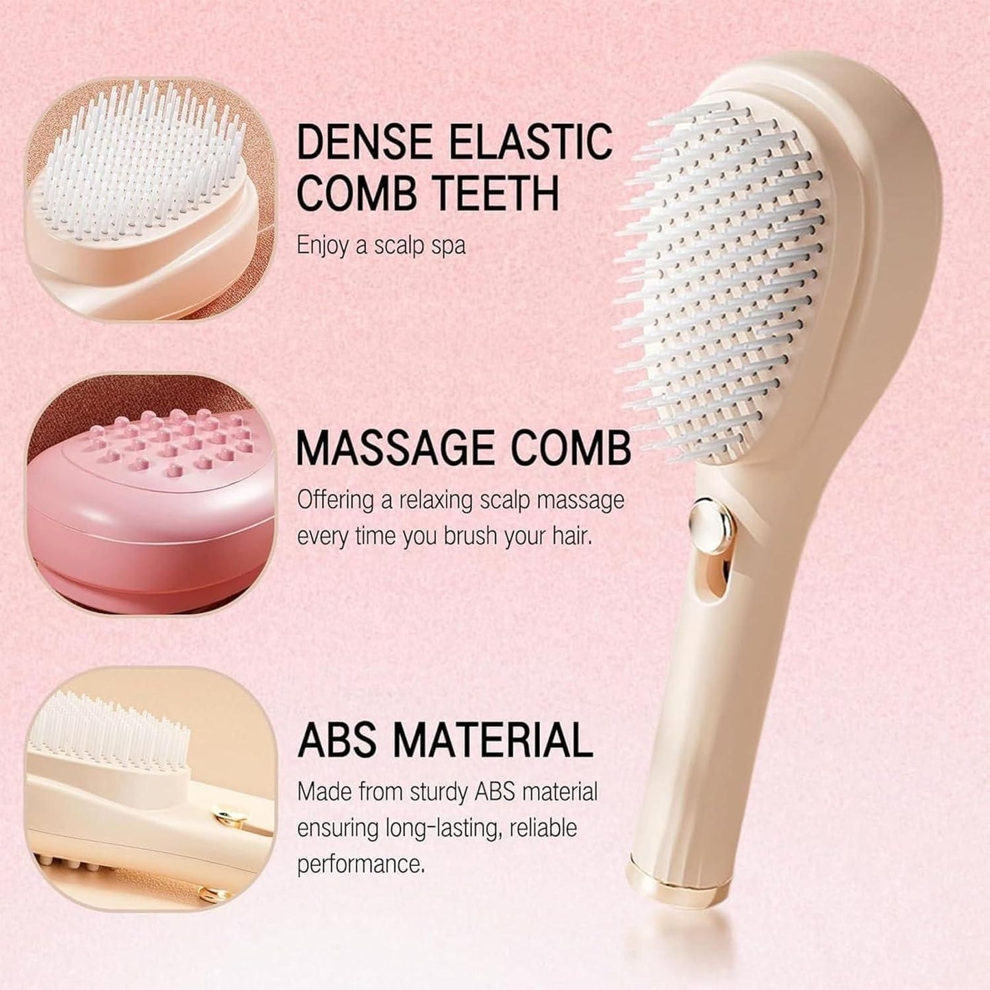 Frizzfree self cleaning hair brush for easy styling, anti-static technology massage comb